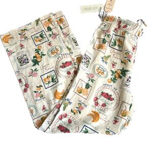 New Rachel Zoe Linen Blend Pants Sz S Wide Leg Cream & Green Tropical Fruit NWT